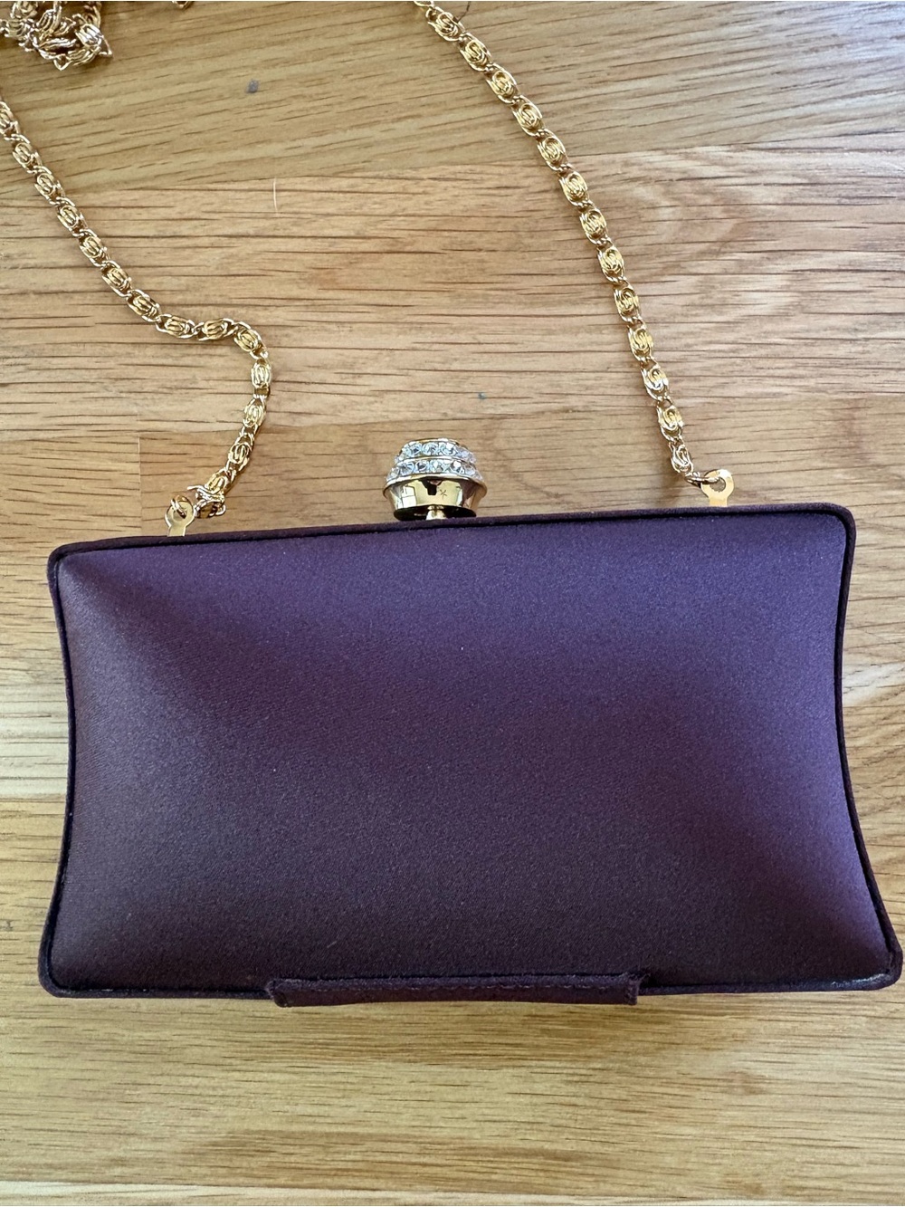 Carlo Fellini Brown Satin Evening Clutch with Gold Chain
